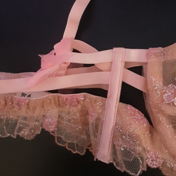 For Love & Lemons Pink Shimmer Floral Underwire Bra Size XXS - Picture 5 of 8